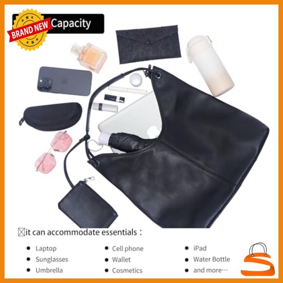 Large Genuine Leather Hobo Shoulder Bag Slouchy Handbag for Work Everyday - Picture 5 of 7